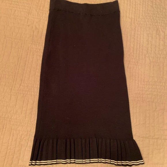 Black Marc Jacob Striped Cotton Fluted Midi Bodycon Pleated Bottom Skirt - Picture 3 of 7